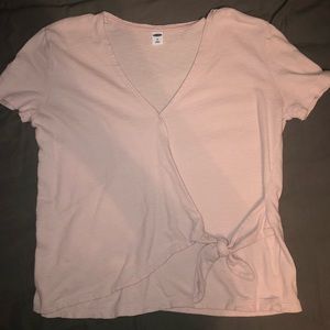 women’s baby pink wrap-front top